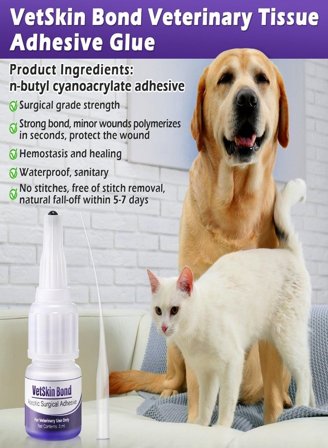 Ceoighe 1 Pack 3ml Veterinary Surgical Skin Glue with 10 Precise Applicators, Strong Surgical Adhesive, Blue-Tinted Animal Tissue Wound Glue, Fast Bleeding Control and Waterproof Wound Sealant for Pets - Image 2